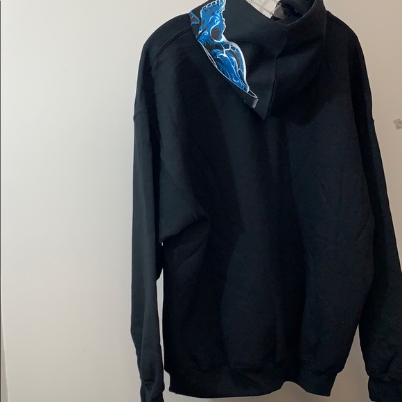 Black Hoodie Sweatshirt with Skull on Hood - Picture 4 of 5